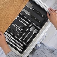 Vista 3 de Organizador de cajones de bambú, organizador de utensilios de cocina, bandeja de cubiertos, suministros de escritorio de oficina y accesorios, 15 x