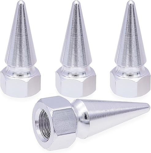 MEAJOO 4 tapas de vástago de válvula de neumático con forma de pinchos, tapa de aluminio para vástago de aire de automóvil, cubiertas universales a