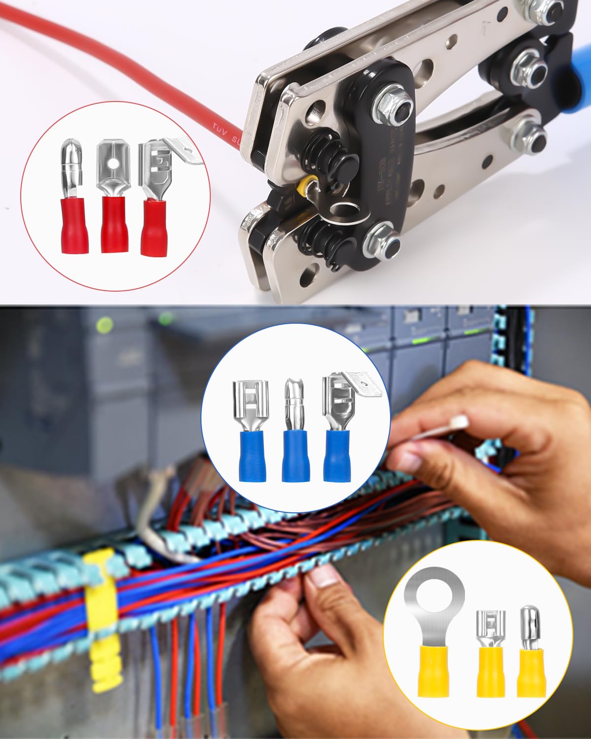 480 Piezas Terminales Eléctricos,30 Tipos terminales eléctricos con aislados,Conectores Macho/Hembra Aislados Crimp Terminal Pala y Horquilla,con Caja de Surtido, para Industria electricistas Sistema