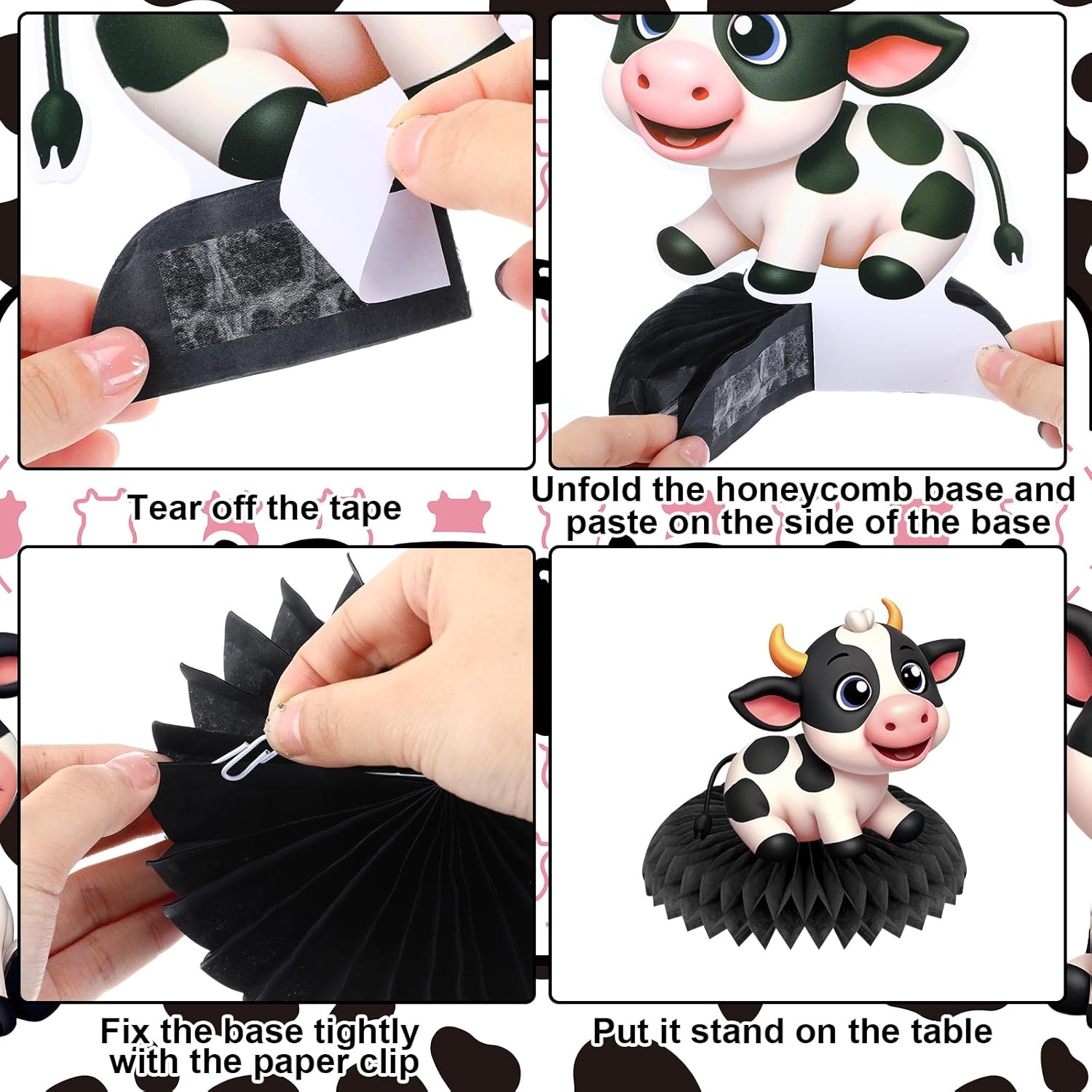 Cow Birthday Party Decorations Cow Theme Birthday Decorations Happy Birthday Banner Cow Print Honeycomb Black White Cow Tablecloth Western Farm Animal Party Supplies for Cowgirl Cowboy Birthday - Image 7