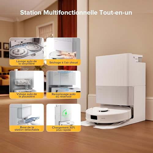 roborock Qrevo S5V Aspirateur Robot Laveur avec Station, 12000 Pa Aspiration, Serpillières FlexiArm, Double Anti-emmêlement, Séchage à l'air Chaud, Évitement d'obstacles et Navigation Intelligente - 3
