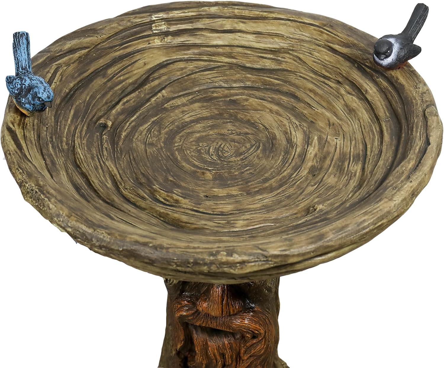 SunJet 24” High x 19” Diameter Outdoor Bird Bath with Tree Face Pedestal - Fibre Reinforced Concrete Birdbaths with Decorative Birds for Garden, Patio, Yard, Lawn Décor