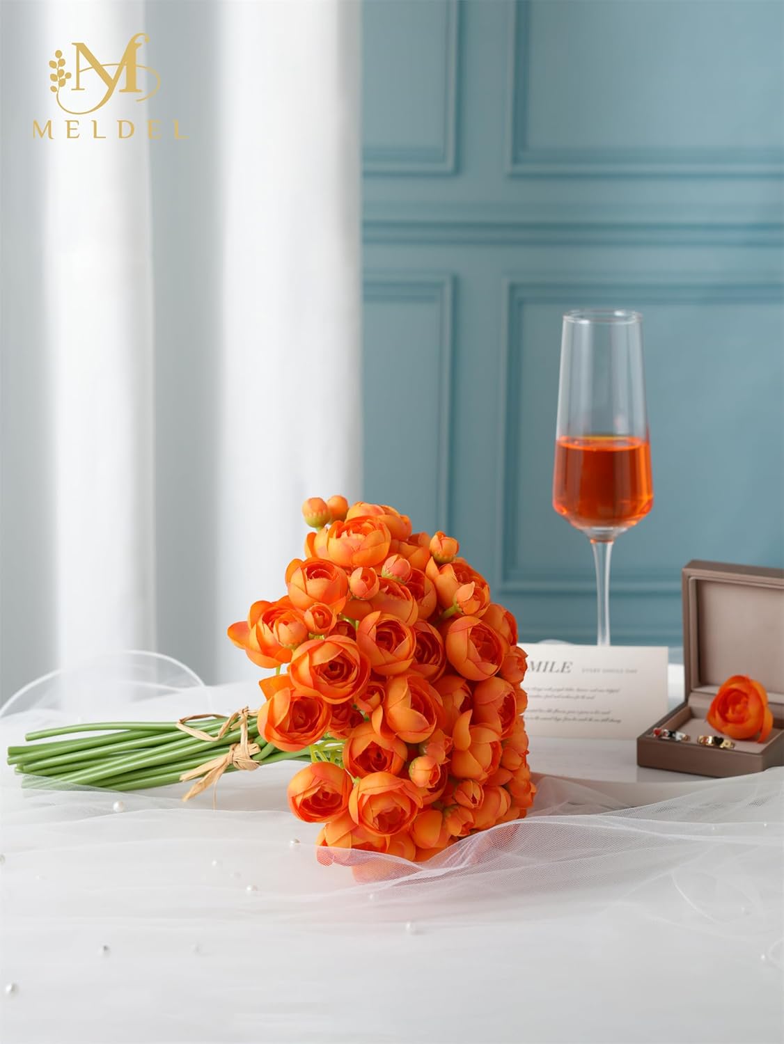 Meldel 32pcs Ranunculus Artificial Flower, Faux Silk Mini Orange Ranunculus Flowers for DIY Bouquet, Bulk Fake Peony Wedding Filler Flowers for Centerpieces Arrangements Bridal Shower Decorations - Image 4