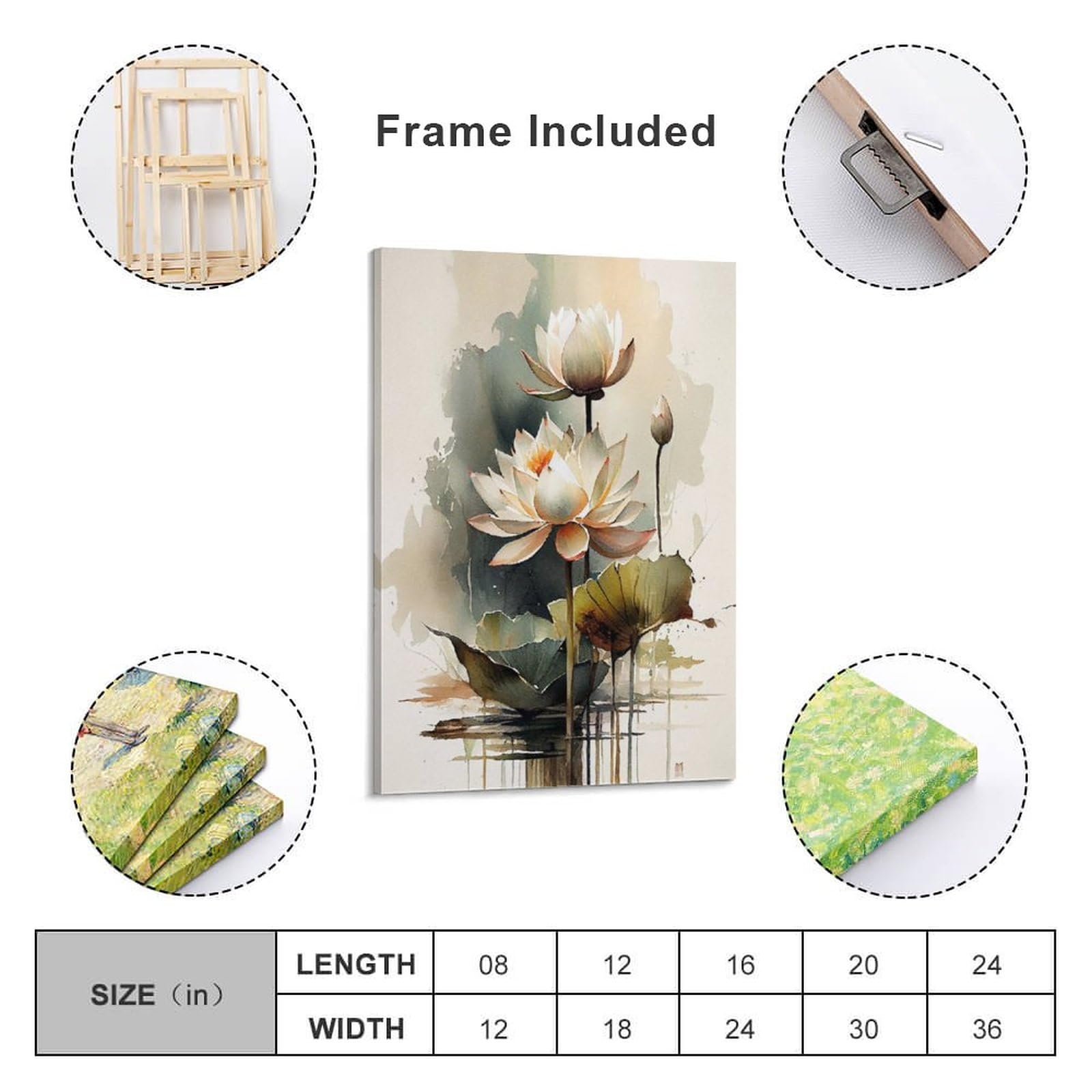 Amazon.co.jp: 水蓮の花の水彩画 アートパネル リアルな水彩画 繊細な