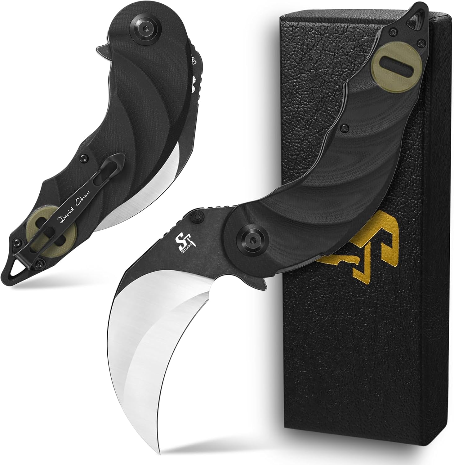 Sitivien ST160 Pocket Folding Knife,K110 Steel Blade with G10 Handle EDC Tool Knife for Outdoor Camping,Hiking,Fishing(Green)