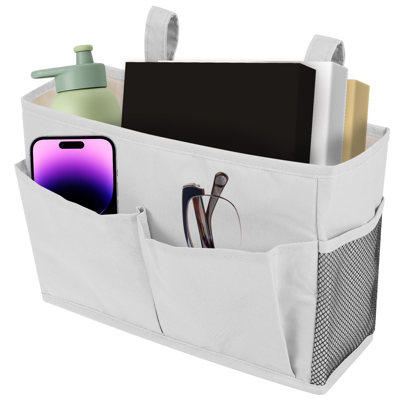 Bedside Hanging Storage Baskets Bed Pockets Large Multifunctional Bedside Organizer with Side Pockets for Home School College Dormitory Bunk Bed Clutter Sorting Magazine Book Storage Bag(Grey)