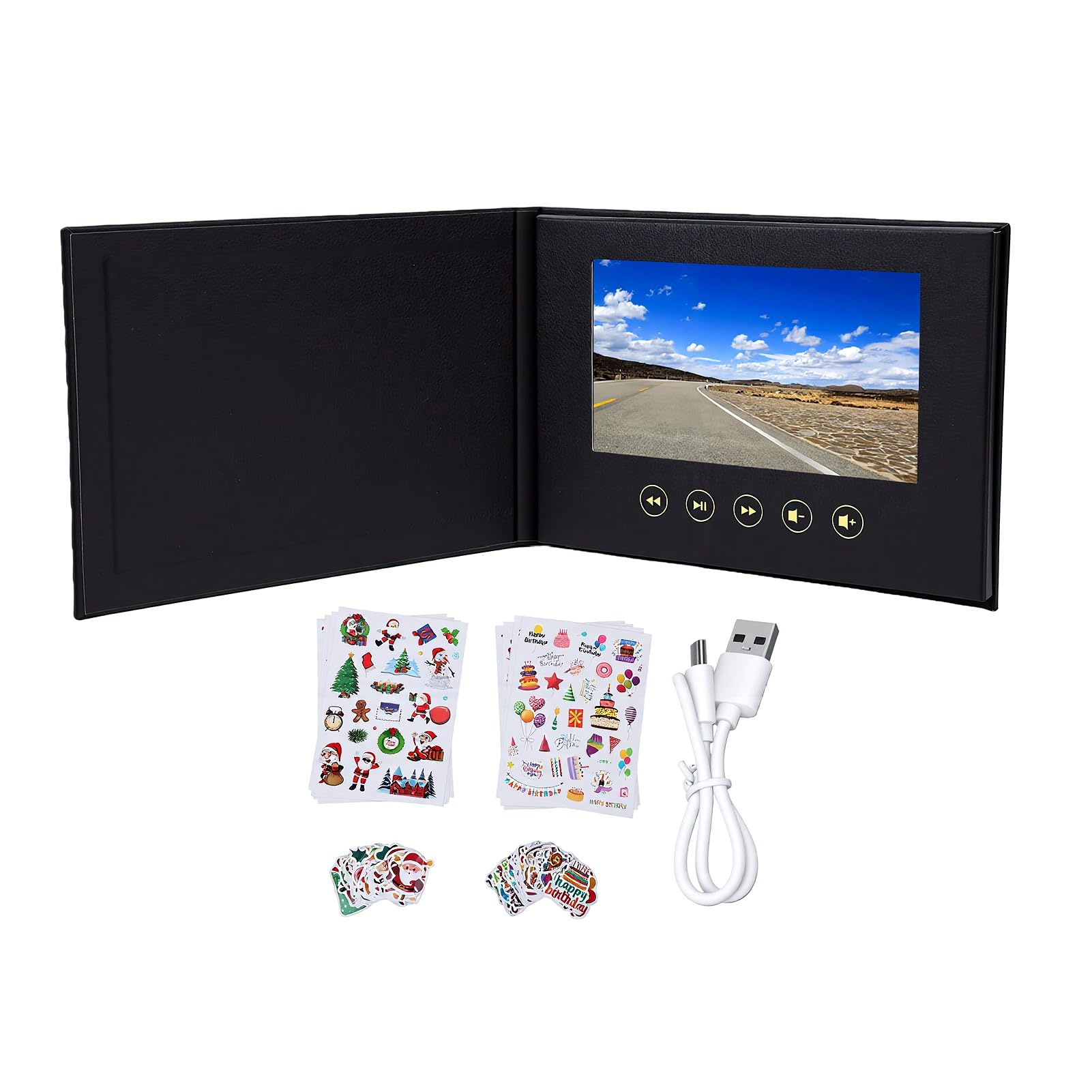 Jiawu 7-Zoll-Digital-Video-Grußkarte, Farbenfrohe Elektronische Broschüre mit Tragbarem Display für Hochzeiten und Geschäftsaktionen, PU-Material