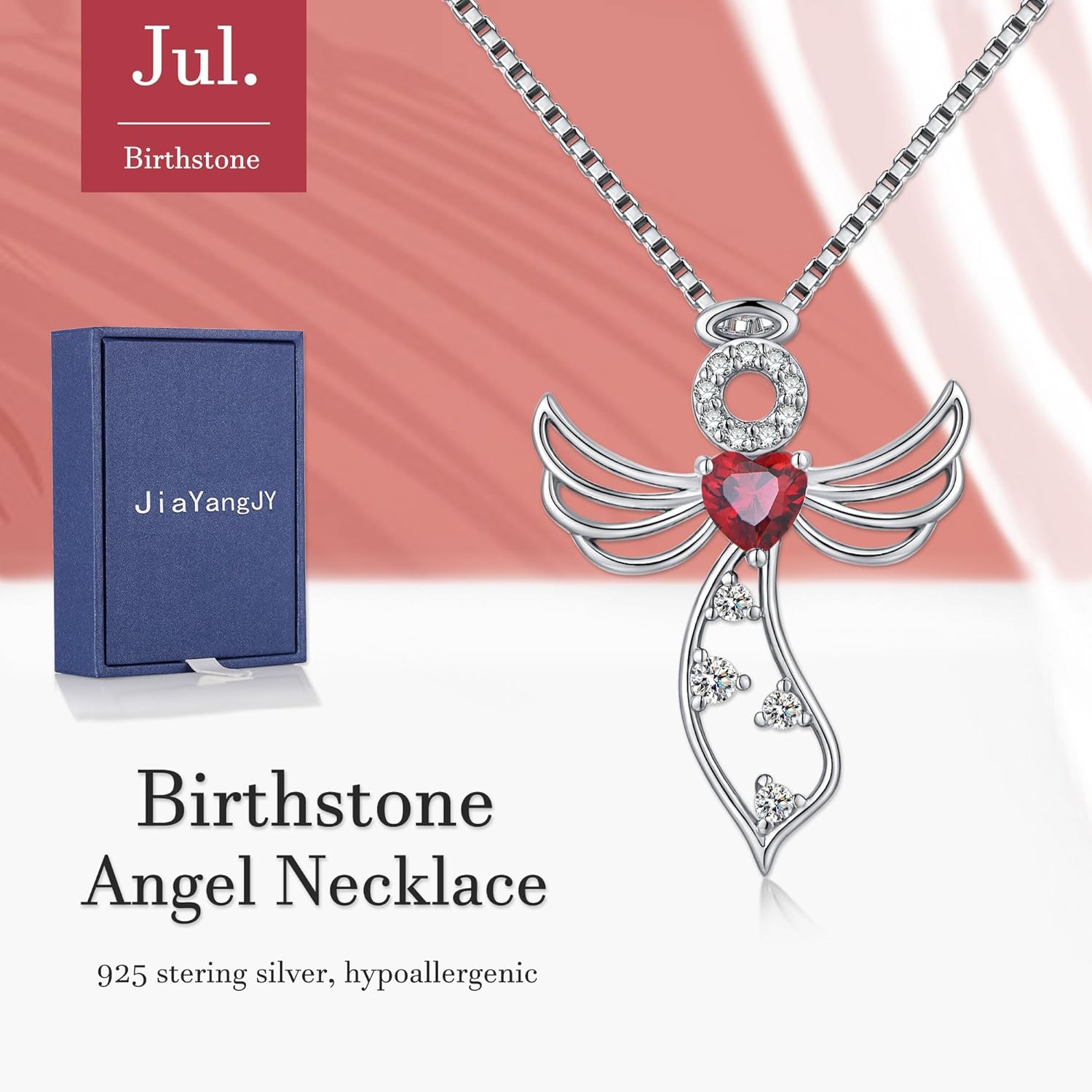 Little Guardian Angel Necklace 925 Sterling Silver with Heart Birthstone Angel Wing Pendant Unique Gifts for Her - Image 2