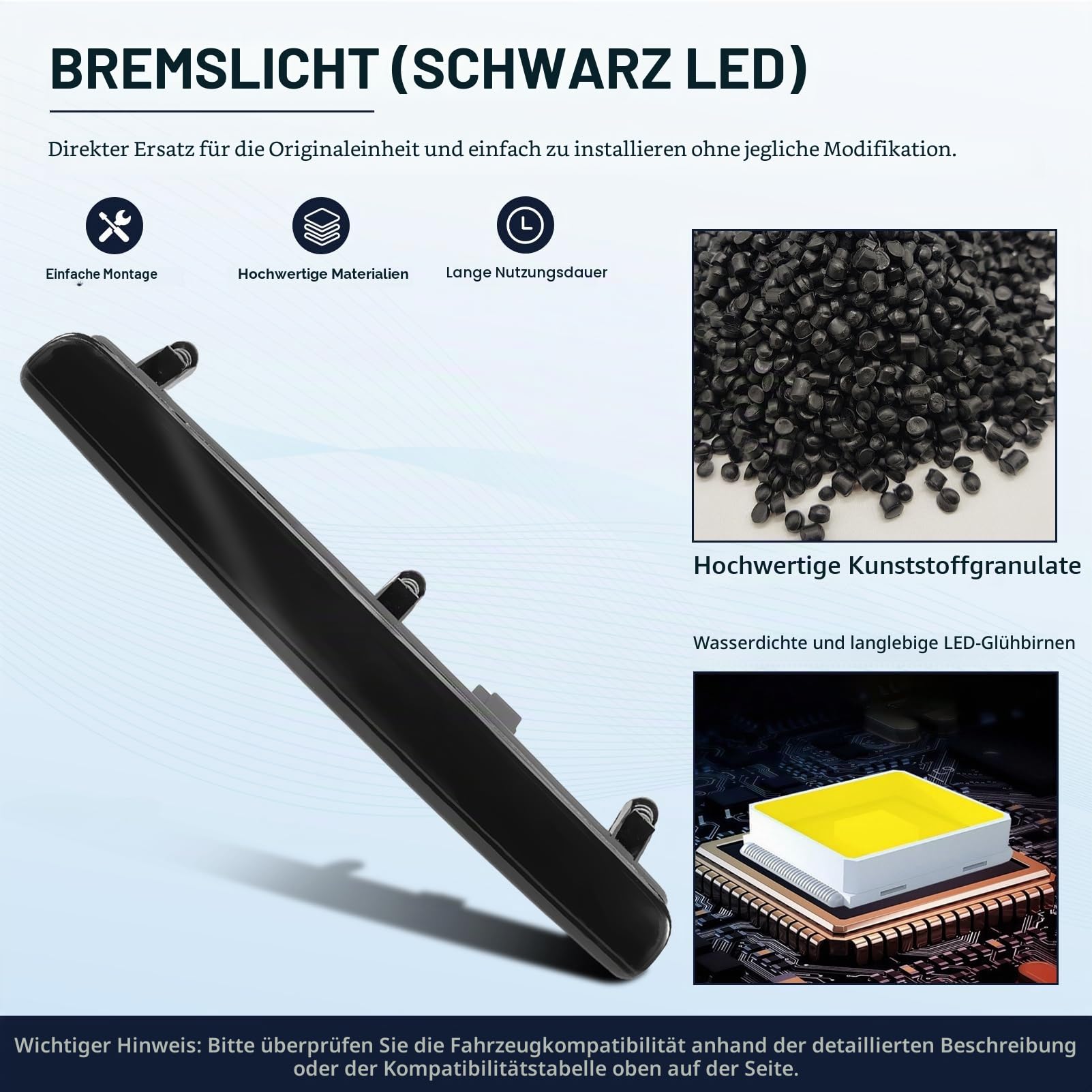 Bremslicht 3a Schwarz für T5 2003-2015 Transporter Multivan Bus Box Kasten 7E0945097 Bremsleuchte Oben Bremslichte Heckklappe 3. Bremsleuchte Drittes Bremslicht Schwarz 7E0945097A 7E0945097G