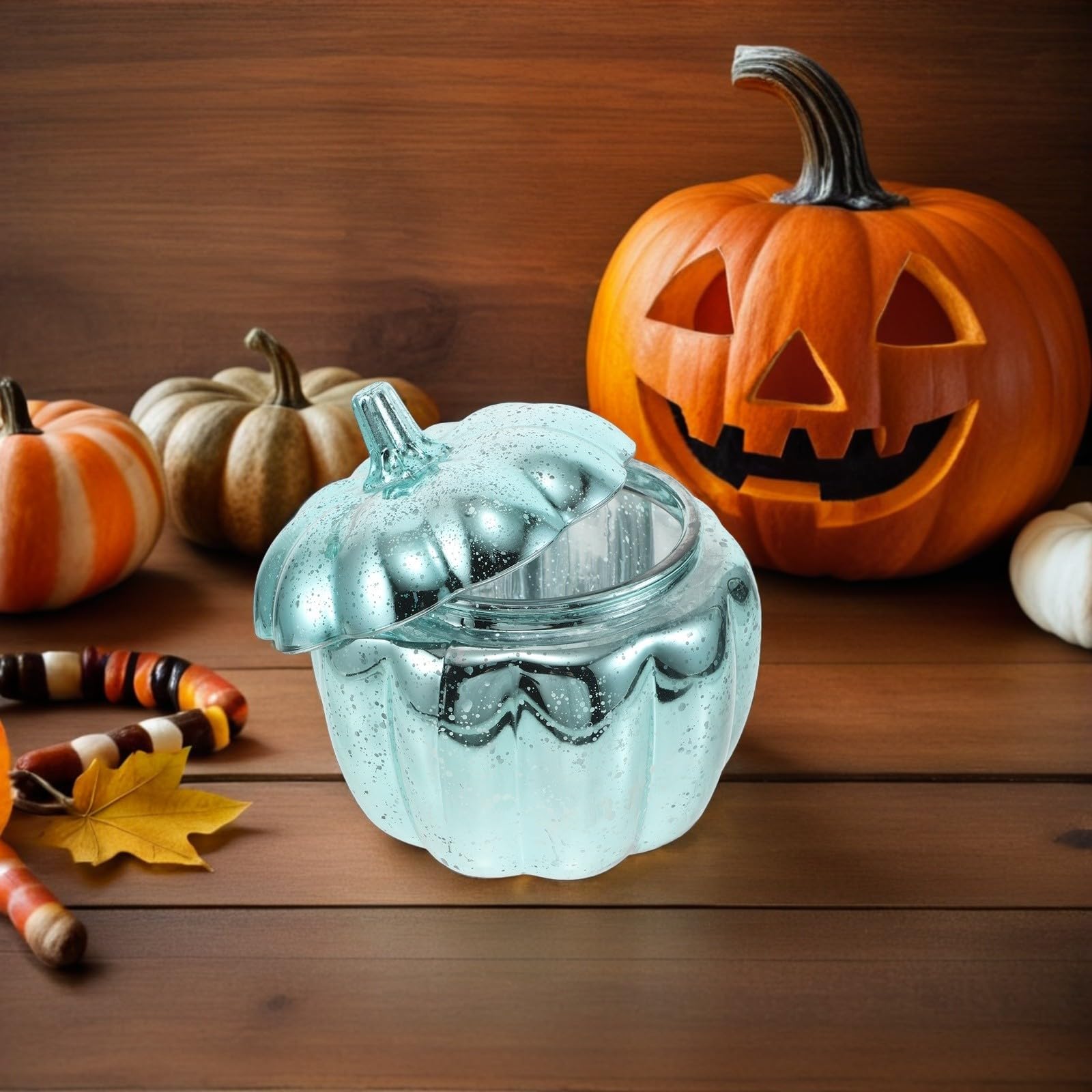 CLISPEED Barattolo Contenitore Decorativo con Coperchio a Forma di Zucca in Vetro Conservazione Alimenti Sigillata e Feste Autunnali per Dolci e Snack per Cucina