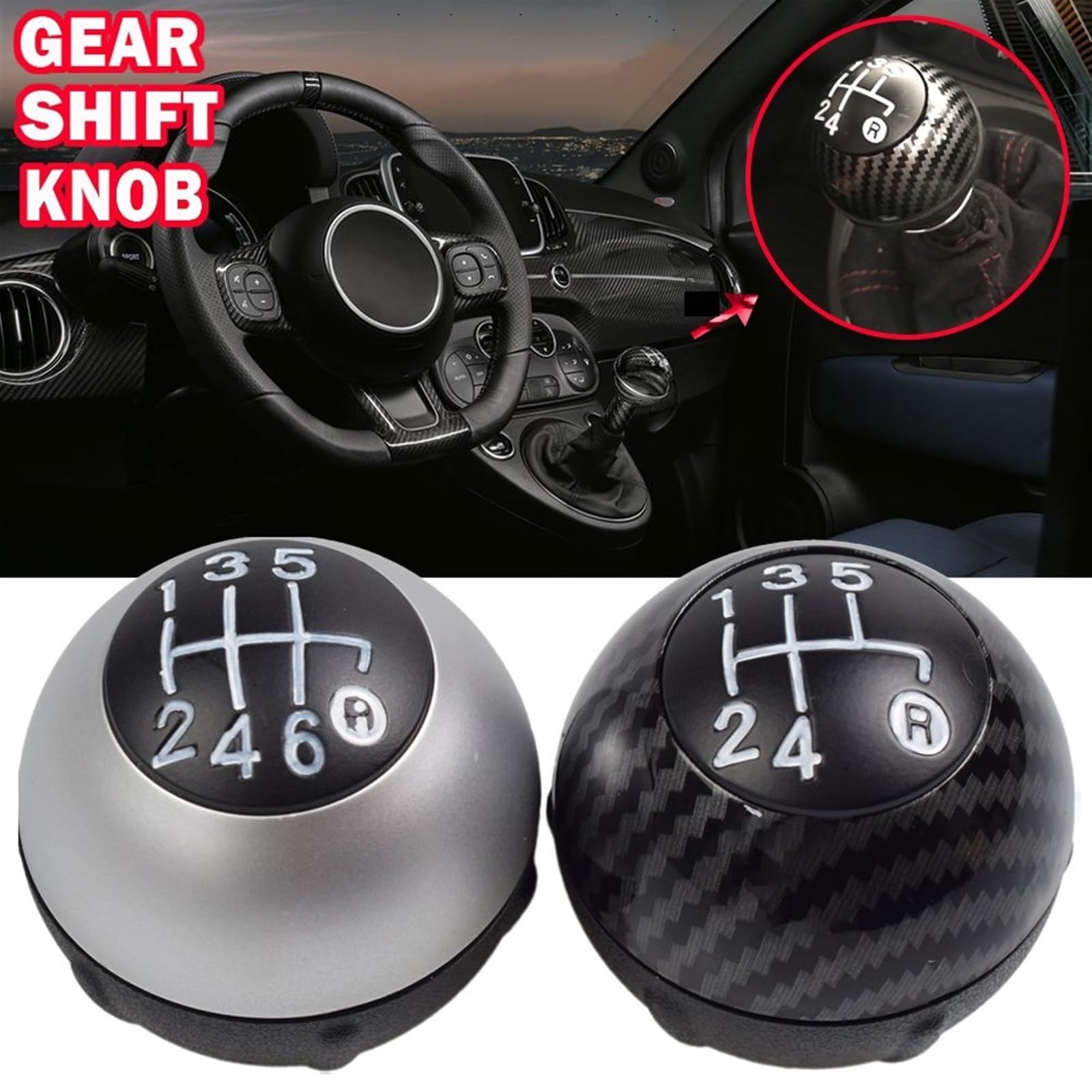 Versnellingspook en pookknop Fiat 500 312 1.4 (301J410