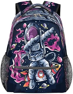 Mochilas escolares leves para meninos e meninas adolescentes foguete astronauta impermeável 16 polegadas mochilas para laptop de viagem, casual, adequado para homens e mulheres, trabalho, viagens, caminhadas, acampamento, Multicor, Medium