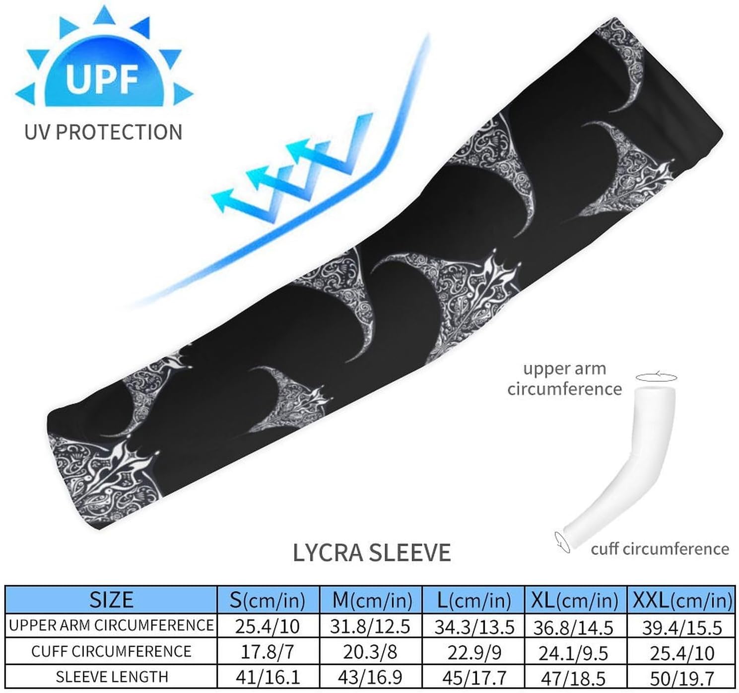 Manta Ray Fish Symmetrical Arm Sleeves Cooling Sun Protection Sports Compression for Golf Basketball