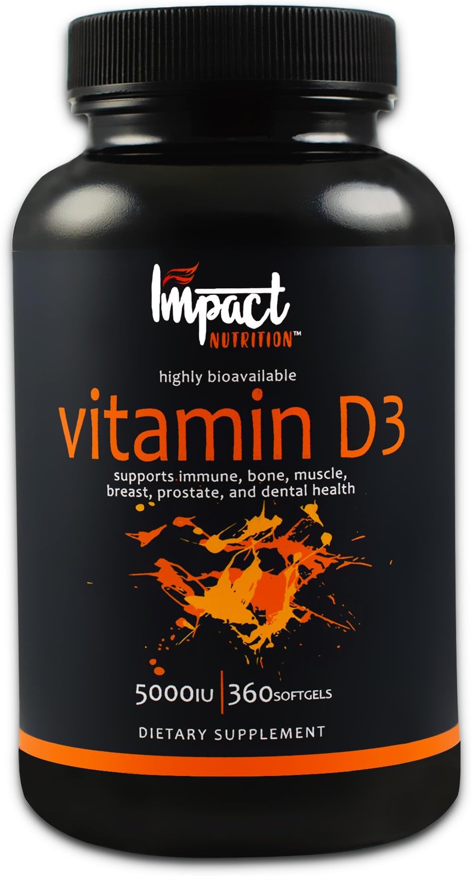 Vitamin D3 5000 IU 360 Softgels, Non GMO Vitamin D Supplement Supports Calcium Absorption for Strong Teeth, Bones, Healthy Muscle Function & Immune Support, USA Made, 1 Year Supply by Impact Nutrition