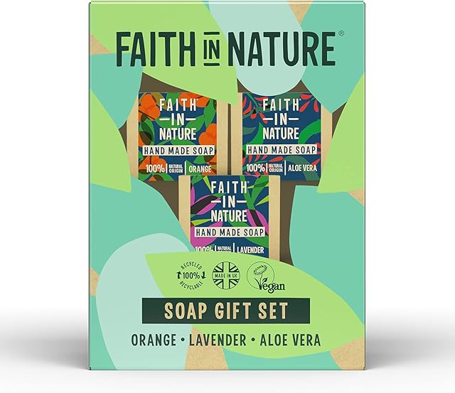 Faith In Nature Natural Handmade Soap Gift Set, Vegan and Cruelty Free, No SLS or Parabens, 3 x 100 g