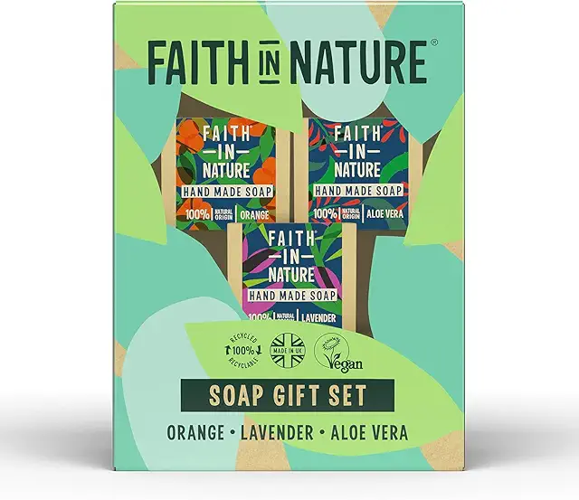 Faith In Nature Vegan Natural Soap Gift Set - 3 Bars, Cruelty-Free