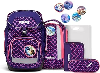 ergobag Ergonomic School Backpack, Flexible 6-Piece Set, 1st Grade Primary School, Pearl Diving Bear - Purple