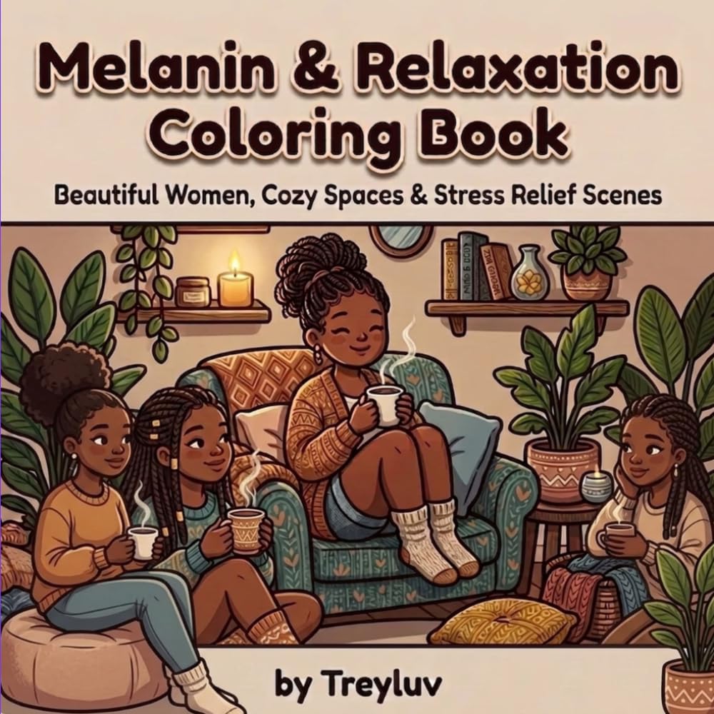 Melanin & Relaxation Coloring Book: Beautiful Women, Cozy Spaces & Stress Relief Scenes