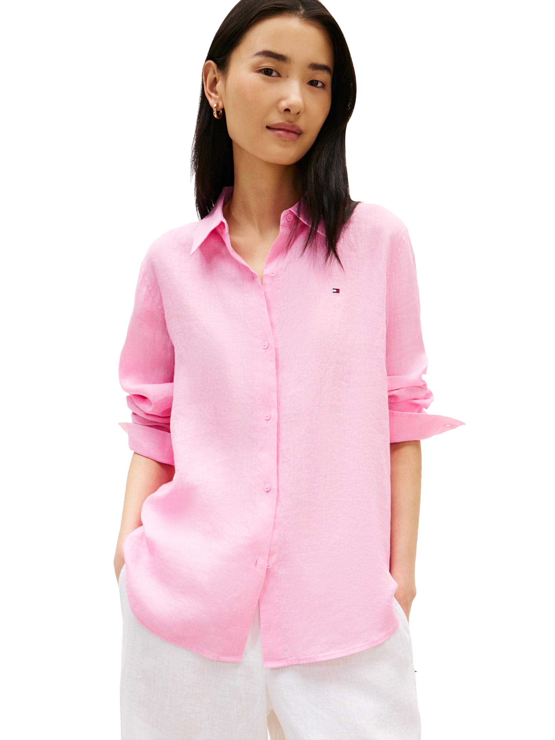 Women's Lightweight Linen Long Sleeve Button Down Shirt in Relaxed Fit Linen Blouse