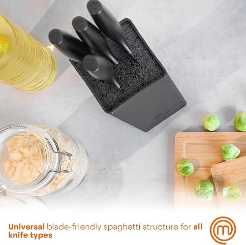 MasterChef Knife Set with Block, 5 Kitchen Knives with Holder, Black - 4