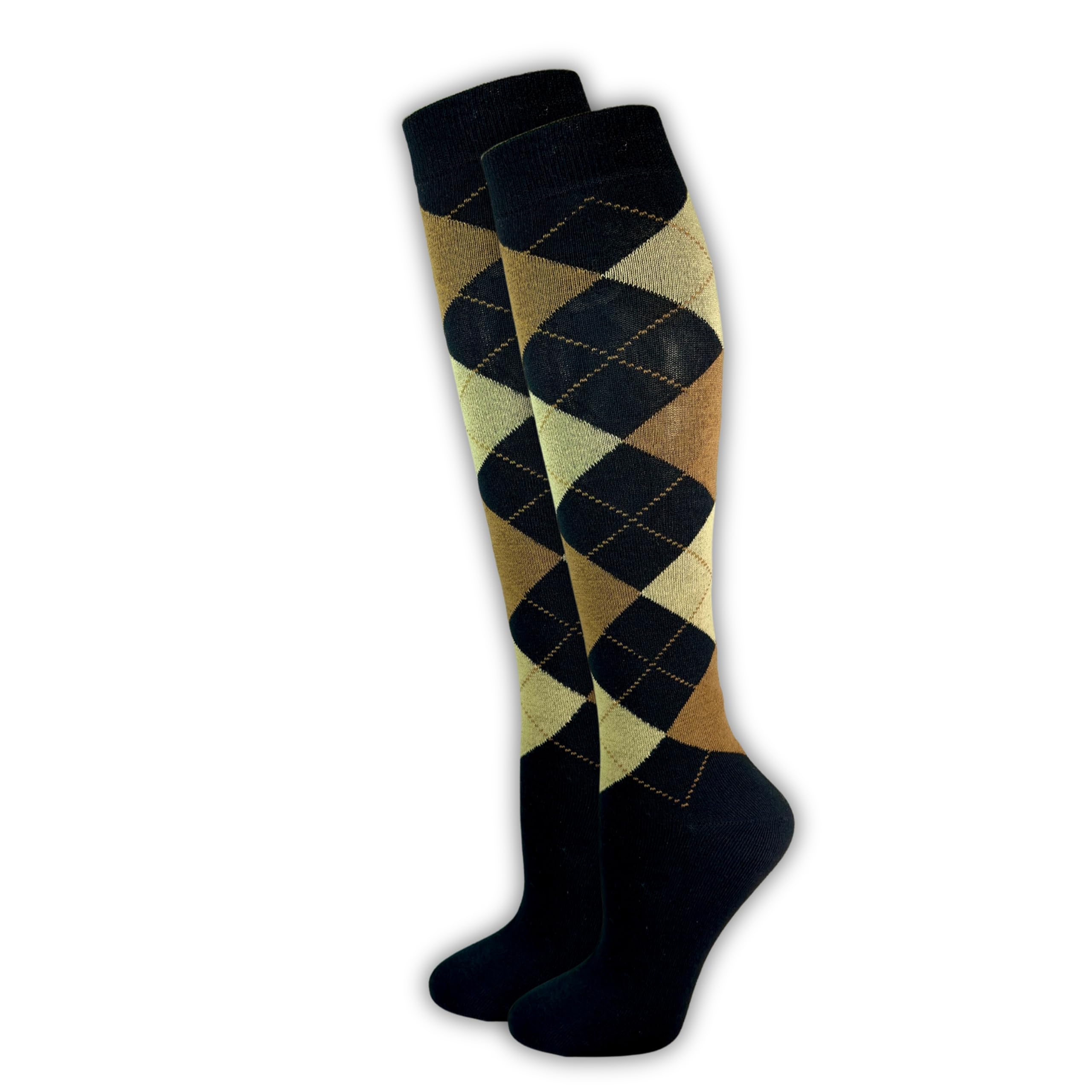 Generisch Lot de 6 paires de chaussettes d'équitation pour femme - Taille confortable - Coton - À carreaux - Respirantes