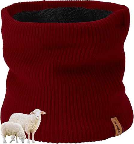 ACUSHLA Polaina de cuello de lana merino para hombres y mujeres, forro polar, bufanda de punto cálido, calentador de cuello, máscara facial de esquí