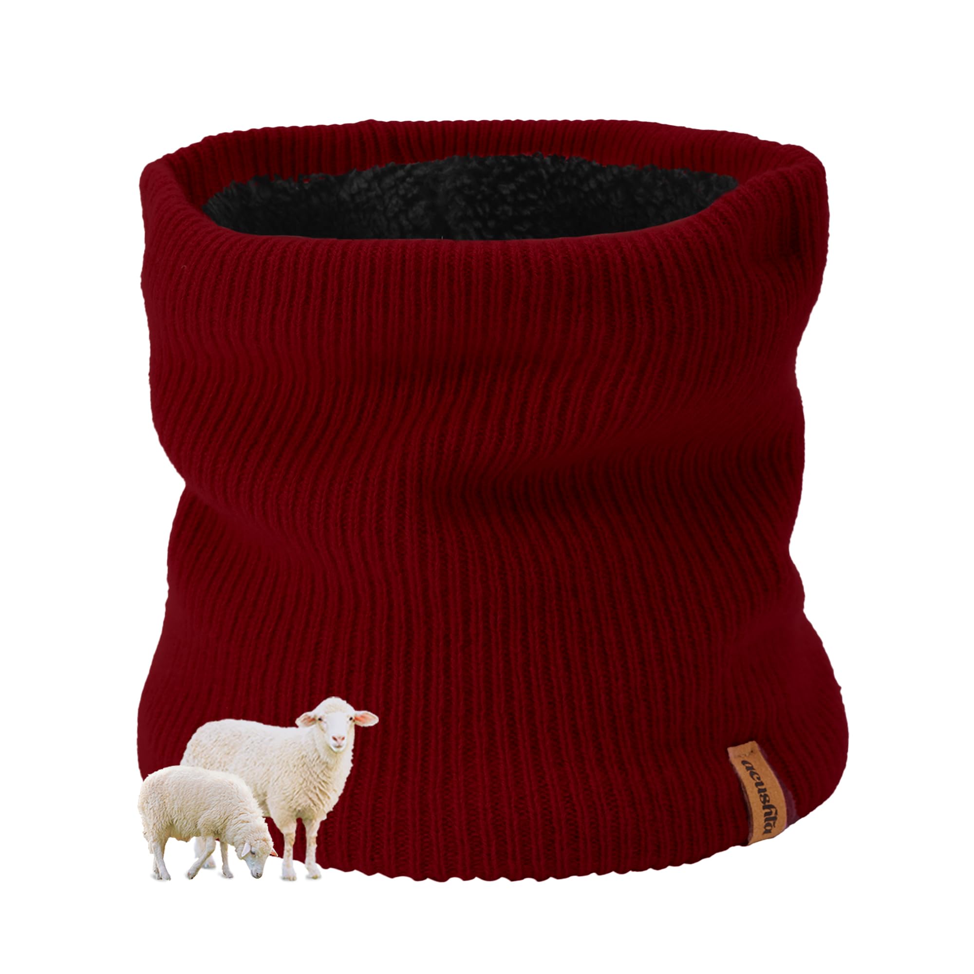 ACUSHLA Merino Wool Neck Gaiter for Men & Women - Fleece Lined Heavyweight Warm Knitted Scarf Neck Warmer Ski Face Mask (Red)