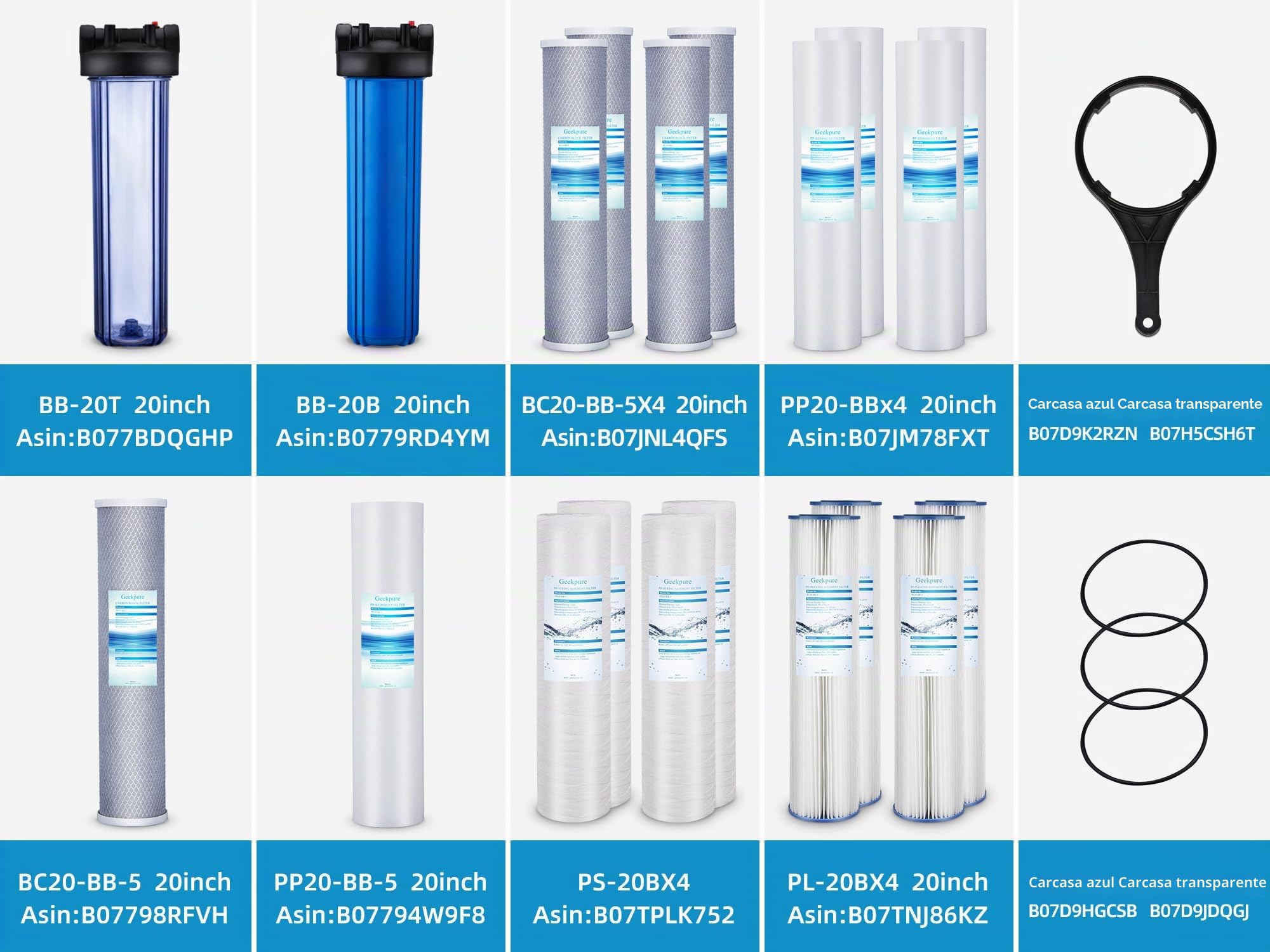 Geekpure Cartucho de filtro de sedimento de polipropileno PP de 20 pulgadas para sistema de filtro de agua de toda la casa - 4,5 pulgadas x 20 pulgadas - 5 micrón