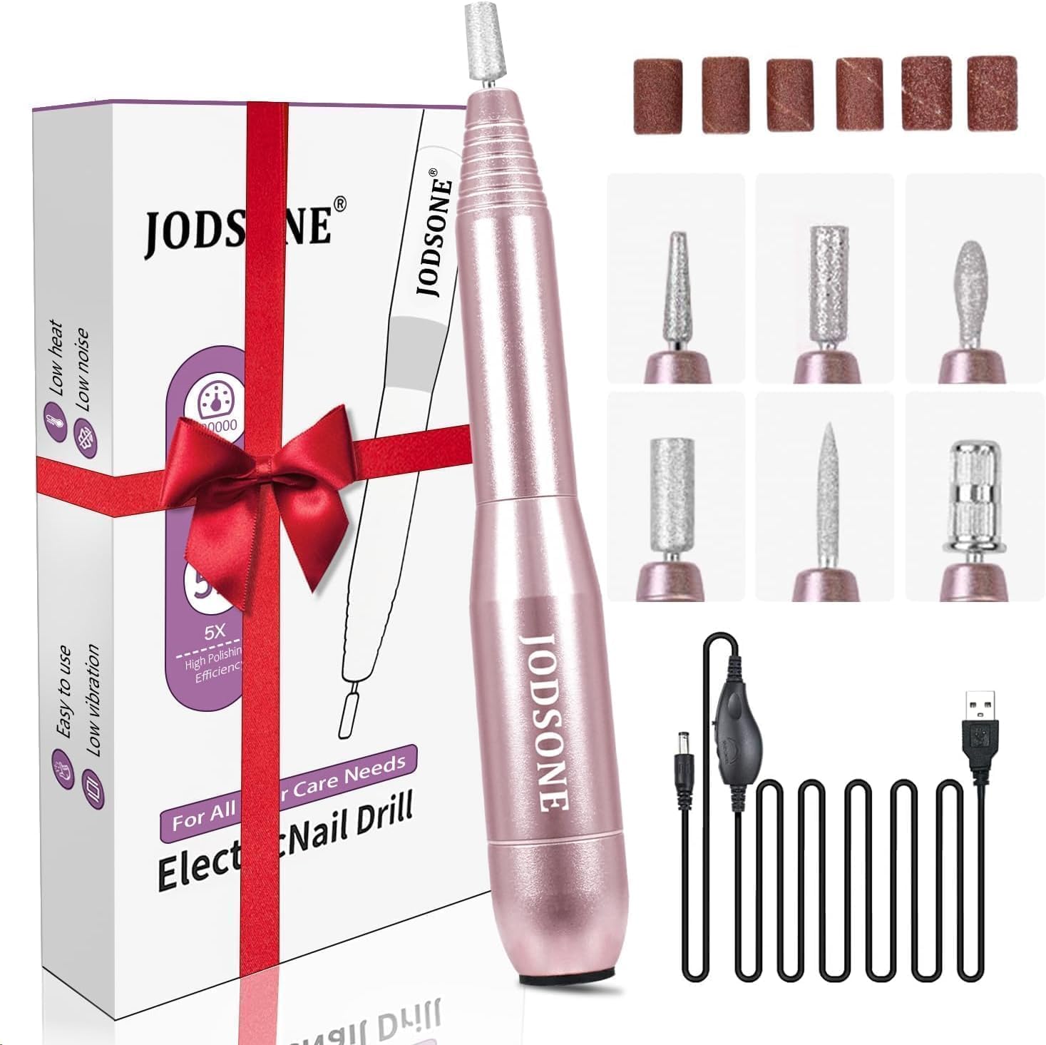 JODSONE Fresa per Unghie, 20000RPM Lima Elettrica per Unghie 6 in 1, Fresa per Unghie Professionale Portatile e silenzioso con 6 punte di ricambio per uso domestico e in salone