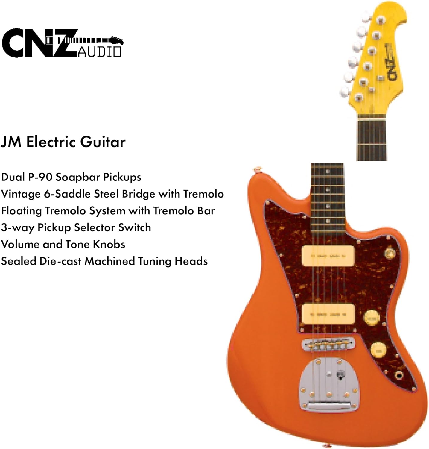 JM Electric Guitar - Coral Finish, Tortoise Pickguard, Amber Maple Neck, Rosewood Fingerboard