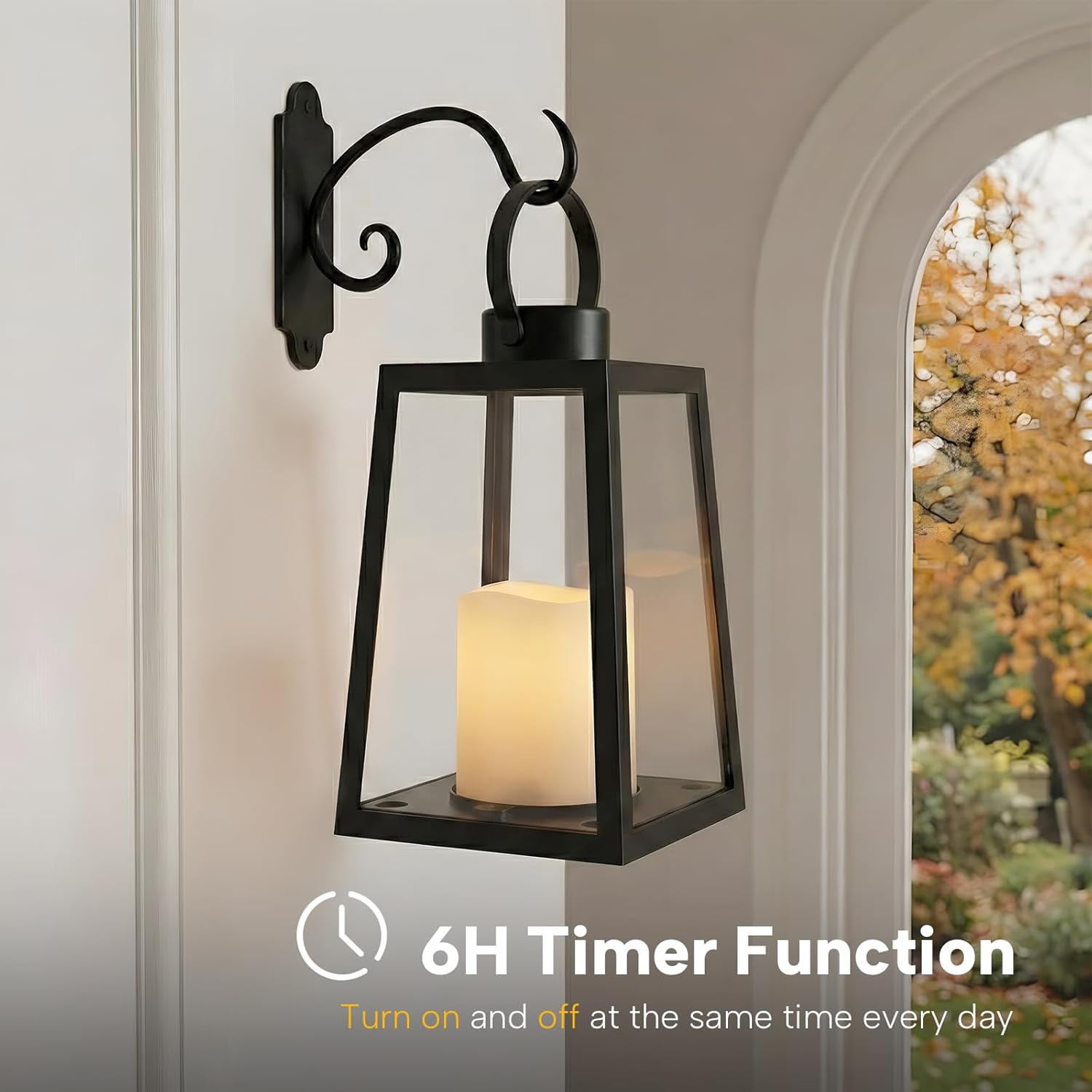 2 Pack 8.6”Black Decorative Lanterns with Timer 6H,Battery Operated Flameless Candles, Realistic Flickering Warm White LED Candle, Decorative Lantern for Home Patio Garden