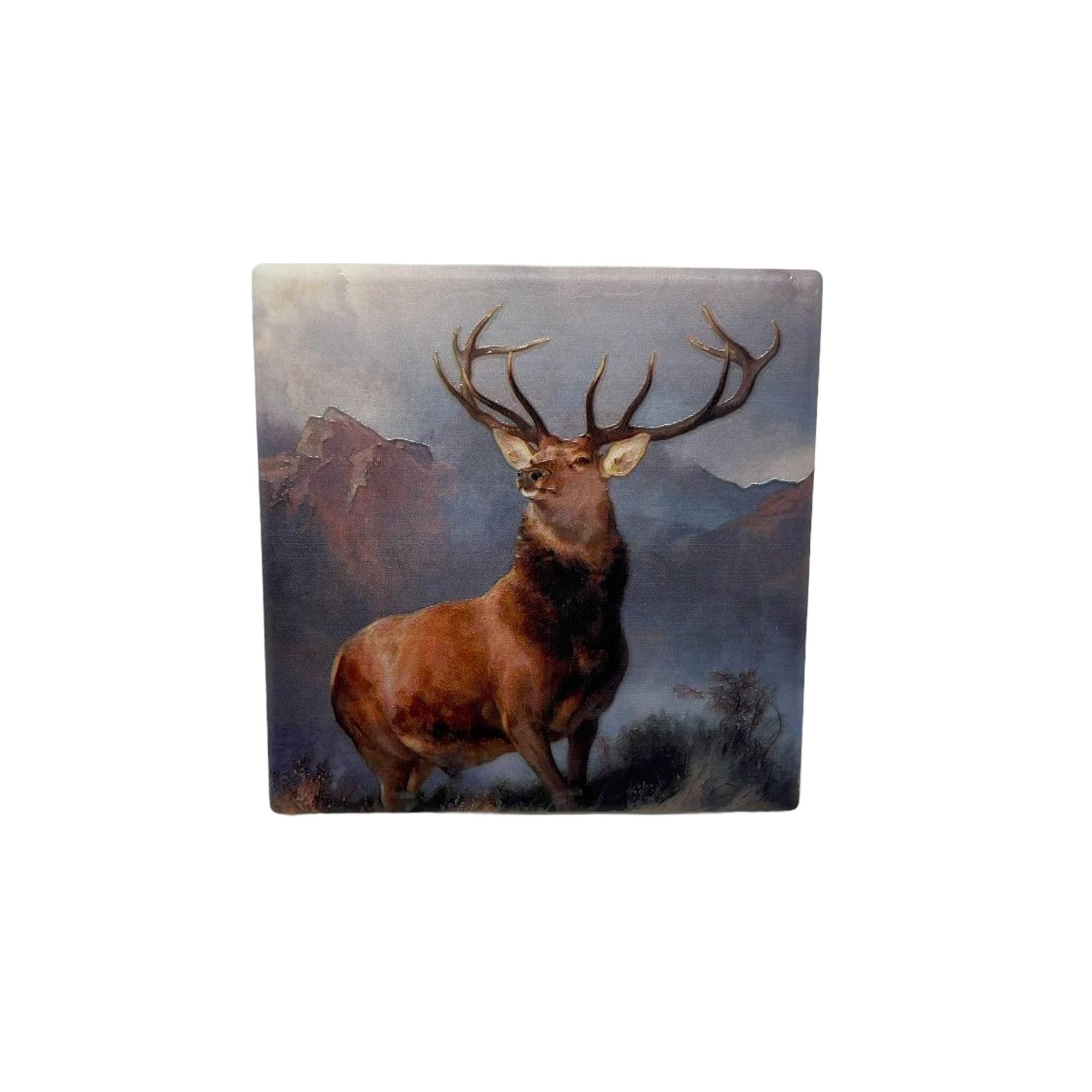 Milford Collection Ceramic Art Coaster 10x10cm Stag Design – Cork Backed Non-Slip Drink Coaster Table Mat for Home Decor