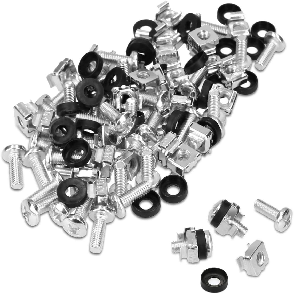 kwmobile 50 Pack M6 Cage Nuts, Bolts and Washers Kit - for Patch Panel Rack Mount Equipment Data Network Cabinets Size 19 Inch and 10 Inch - Silver