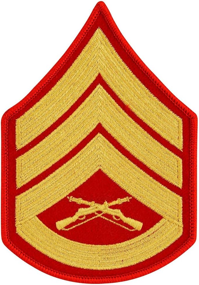 MEDALS OF AMERICA EST. 1976 United States Marine Corps chevron gold embroidered on red SSGT Staff Sergeant E6 Male