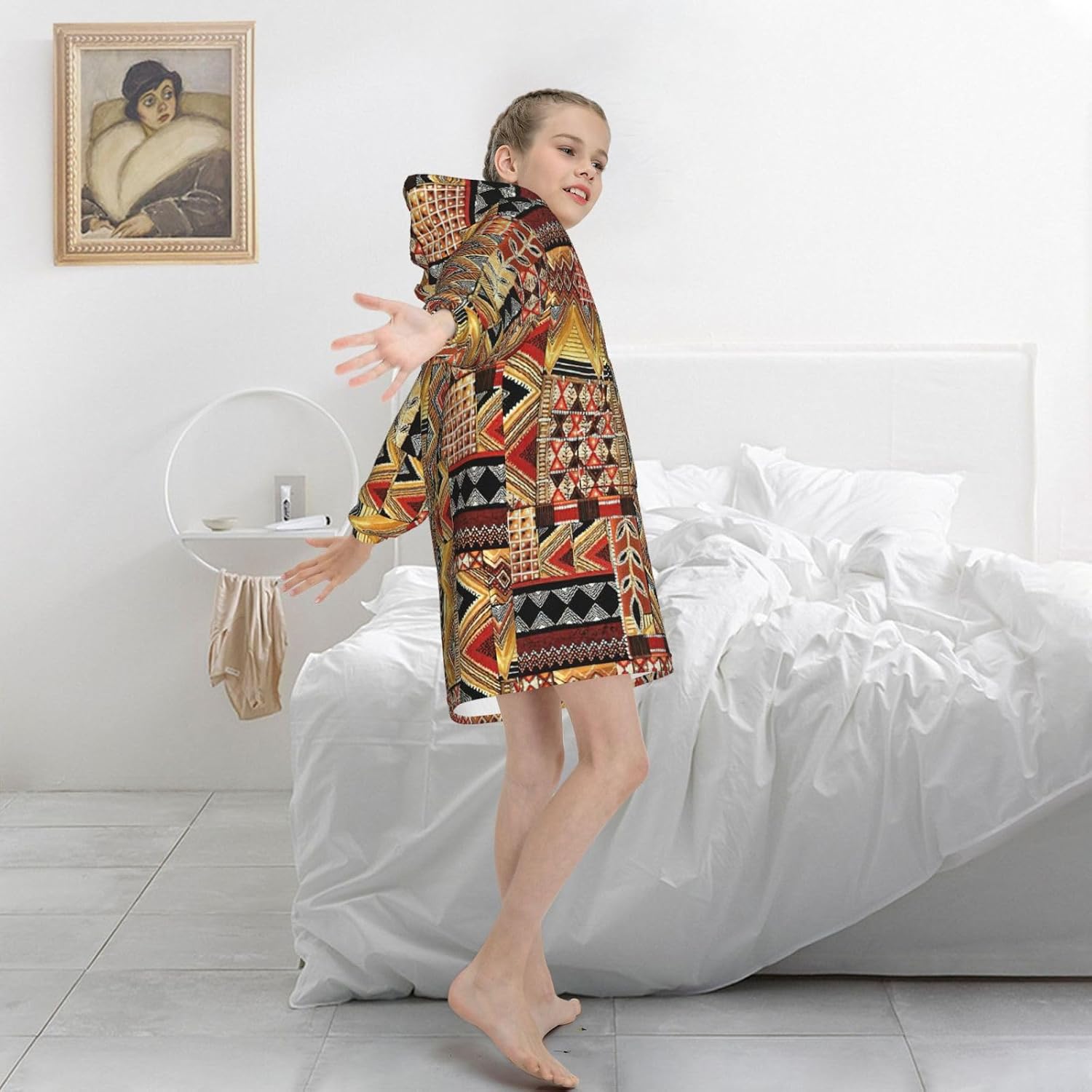 African Textile Patchwork Print Oversized Blanket Hoodie, Wearable Blanket Hooded,Hooded Pullover With Pocket