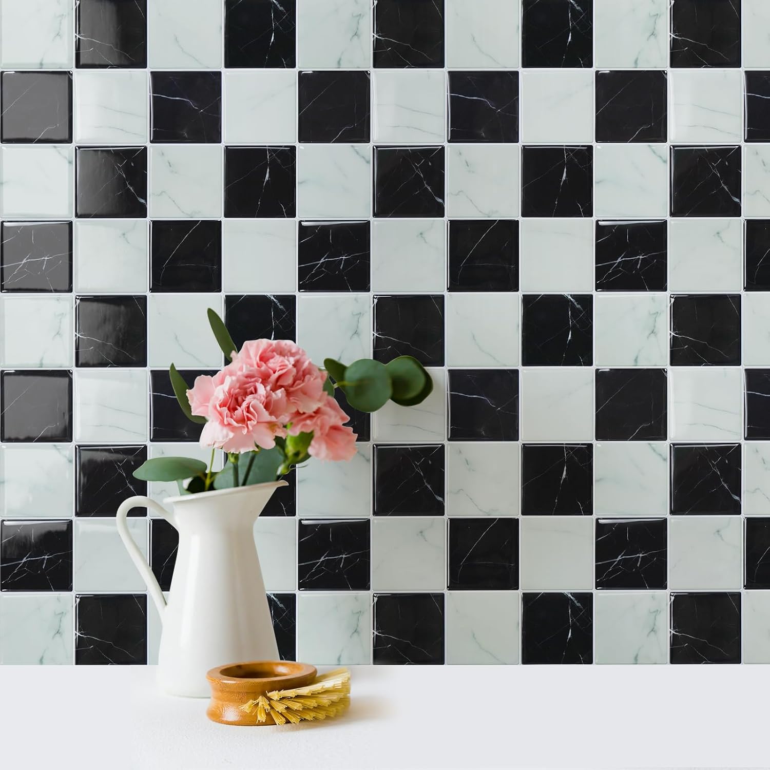 STICKGOO 10 Sheets Peel and Stick Backsplash - 9" x 9" 3D Adhesive Peel and Stick Tile Backsplash for Kitchen&Bathroom