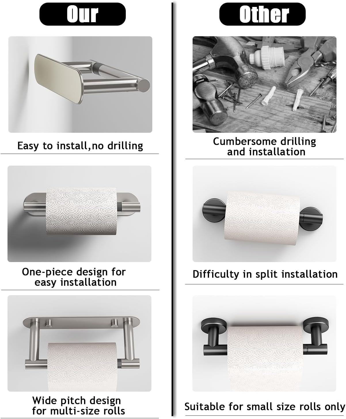 Toilet Paper Holder - Bathroom Toilet Paper Holder Adhesive or Screw Wall Mounted Swivel Snap Lock Design Fits Anywhere Stainless Steel Bathroom Tissue Roll Holder image 2