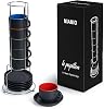 MIAMIO - 2.5 oz Espresso Cup Set with Saucers Coffee Mug Set of 6 - Ceramic Coffee Mug Stackable Espresso Mug with Stand for Coffee Drinks, Latte, Cafe Mocha - Le Papillon Collection (Black)