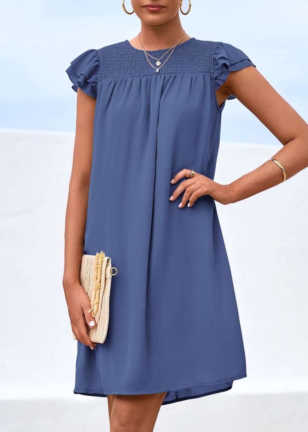 KIRUNDO Wedding Guest Shift Dresses for Women Short Spring Summer Ruffle Cap Sleeve Chiffon Babydoll Flowy Mini Sundress - Image 8