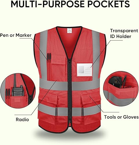 Vista 16 de TICONN Chaleco de seguridad reflectante de alta visibilidad clase II chaleco de malla para mujeres y hombres cumple con las normas ANSI Blanco