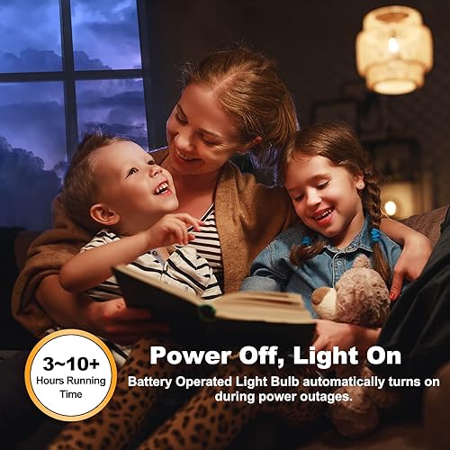 Miniatura 10 de JackonLux Bombilla a pilas para lámparas sin electricidad, rosca en bombilla, inalámbrica, bombilla cargable, E26, para el hogar, falla de energía,