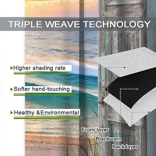 Miniatura 6 de Cortinas opacas para puerta de granero verde azulado con diseño de océano, playa, estilo hawaiano, puesta de sol, olas de mar, madera retro,