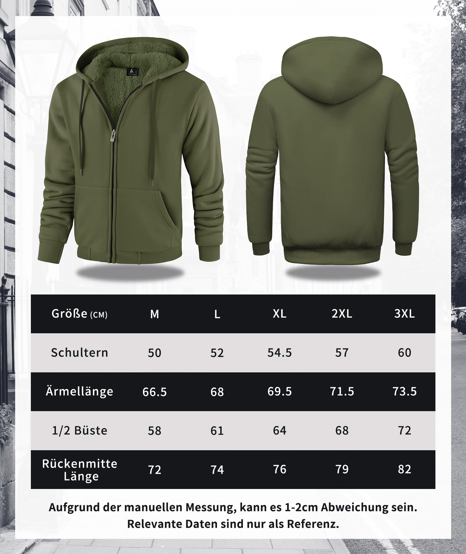 SwissWell Felpa Uomo con Cappuccio Giacca Uomo in Pile Caldo Felpa Invernale Hoodie con Zip Verde Oliva L