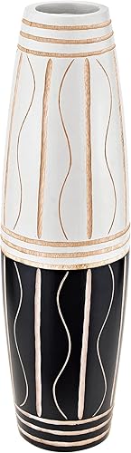 Jarrón de madera de árbol de mango de dos tonos en blanco y negro de 14 pulgadas con tejido curvo, decoración moderna para el hogar, cocina,