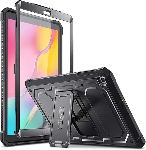 Fintie Shockproof Case for Samsung Galaxy Tab A 10.1 2019 Model SM-T510 / T515 / T517, Tuatara Rugged Unibody Hybrid Full Protective Bumper Kickstand Cover with Built-in Screen Protector, Black