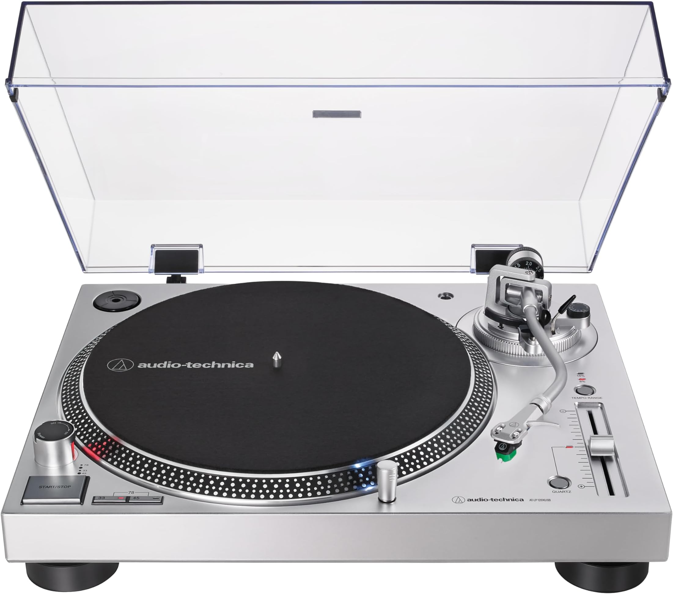 AT-LP120XUSB-SV Direct-Drive Turntable (Analog & USB), Fully Manual, Hi-Fi, 3 Speed, Convert Vinyl to Digital, Anti-Skate and Variable Pitch Control, Silver