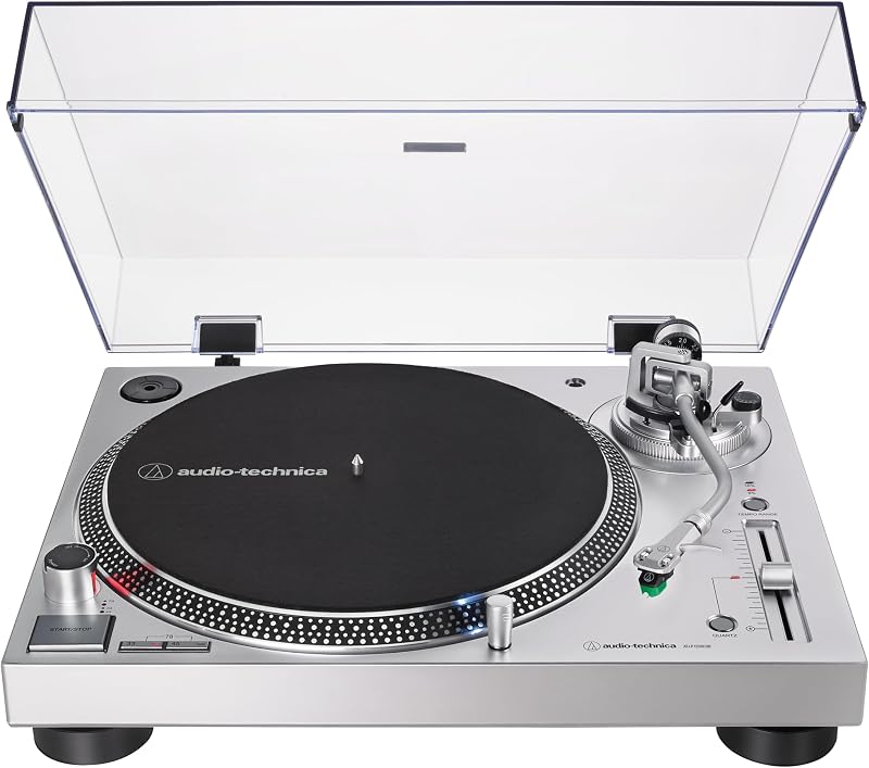 Audio-Technica AT-LP120XUSB-SV Tocadiscos de accionamiento directo (analógico y USB), totalmente manual, Hi-Fi, 3 velocidades, conversión de vinilo a digital, antipatinaje y control de tono variable, plateado