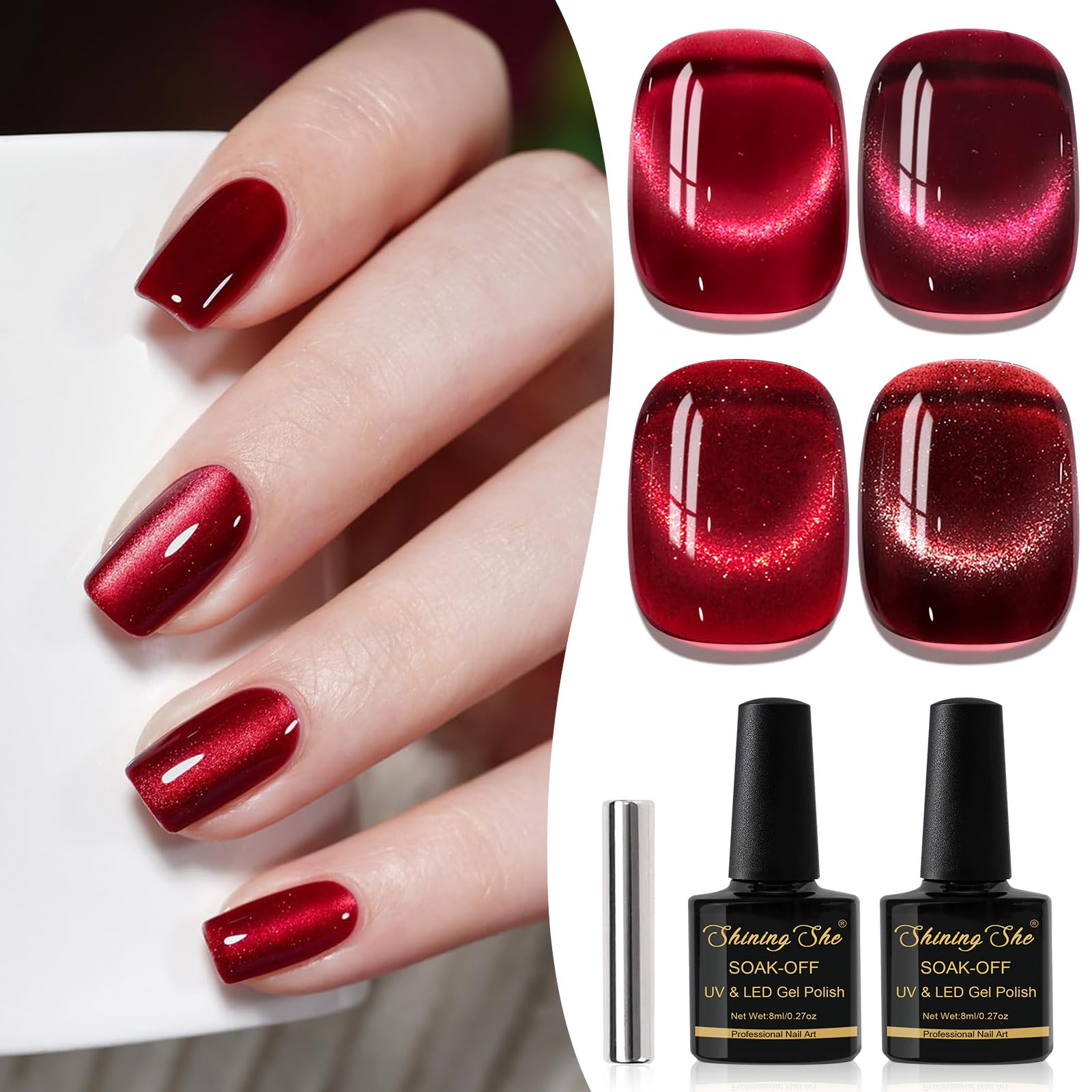Shining She 4 * 8ml UV/LED Soak Off Magnetic Gel Nail Polish Cat