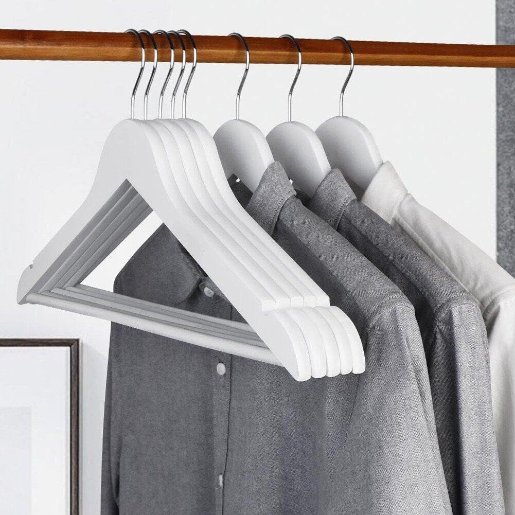 10 Grucce in Legno, Grucce per Abiti con Tacche sulle Spalle Antiscivolo, Grucce per Camicie, Giacche, Abiti, Pantaloni