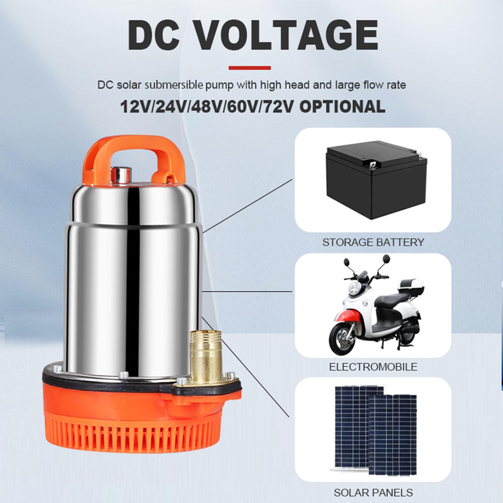Fafeicy Pompa Sommersa DC12V 180W in Acciaio Inossidabile Pompa Booster per Pozzi da ³/h, per Pozzi Profondi Alimentata a Batteria Solare Foro di Uscita da 1 Pollice per Orticoltura, Stagno,